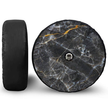 Black Grey Marble Print Tire Cover With Camera Hole