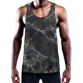 Black Grey Marble Print Men's Workout Tank Top