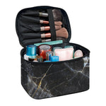 Black Grey Marble Print Travel Makeup Bag
