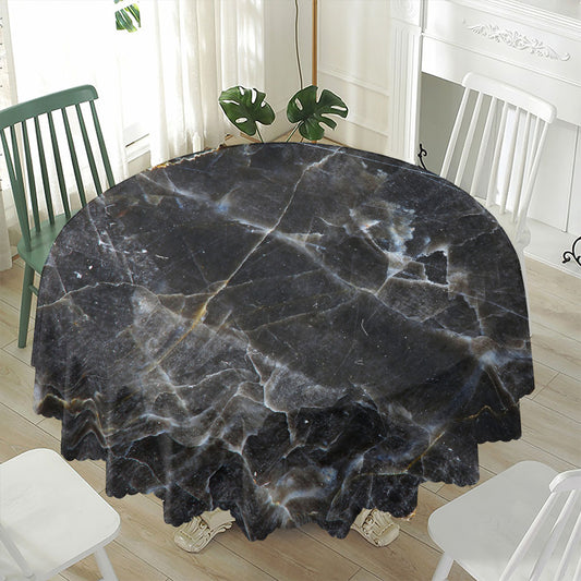 Black Grey Marble Print Waterproof Round Tablecloth