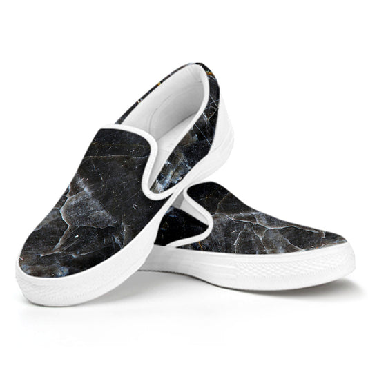 Black Grey Marble Print White Slip On Sneakers