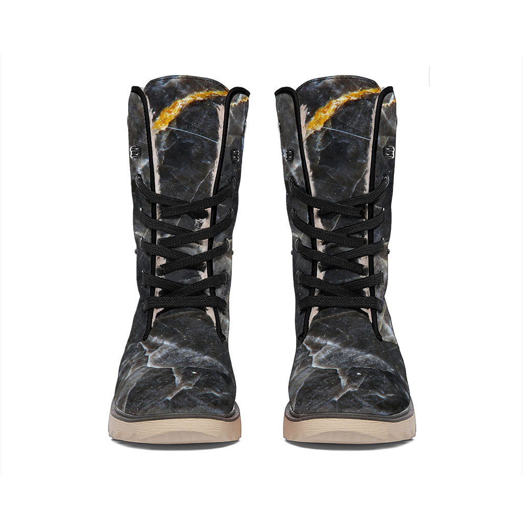 Black Grey Marble Print Winter Boots