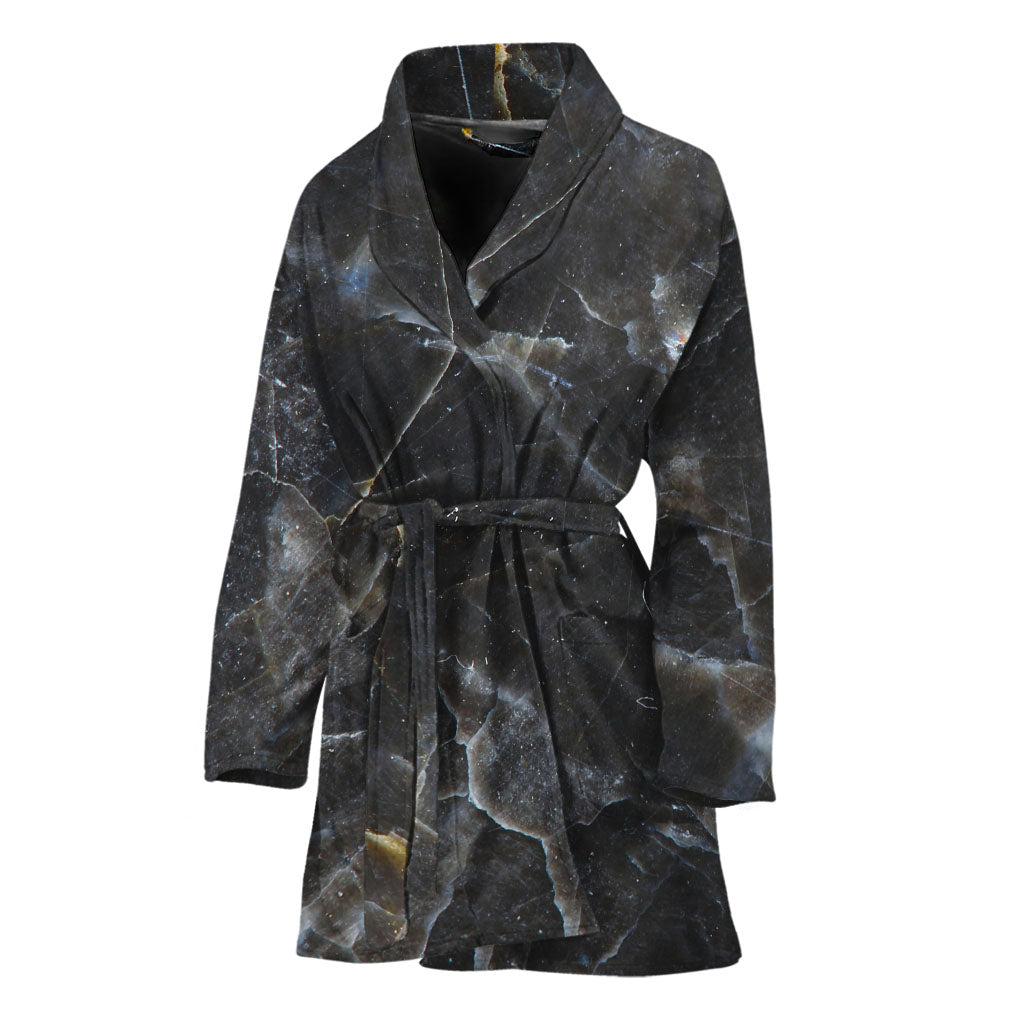 Black Grey Marble Print Women's Bathrobe