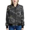 Black Grey Marble Print Women's Bomber Jacket