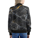 Black Grey Marble Print Women's Bomber Jacket