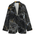 Black Grey Marble Print Women's Cotton Blazer