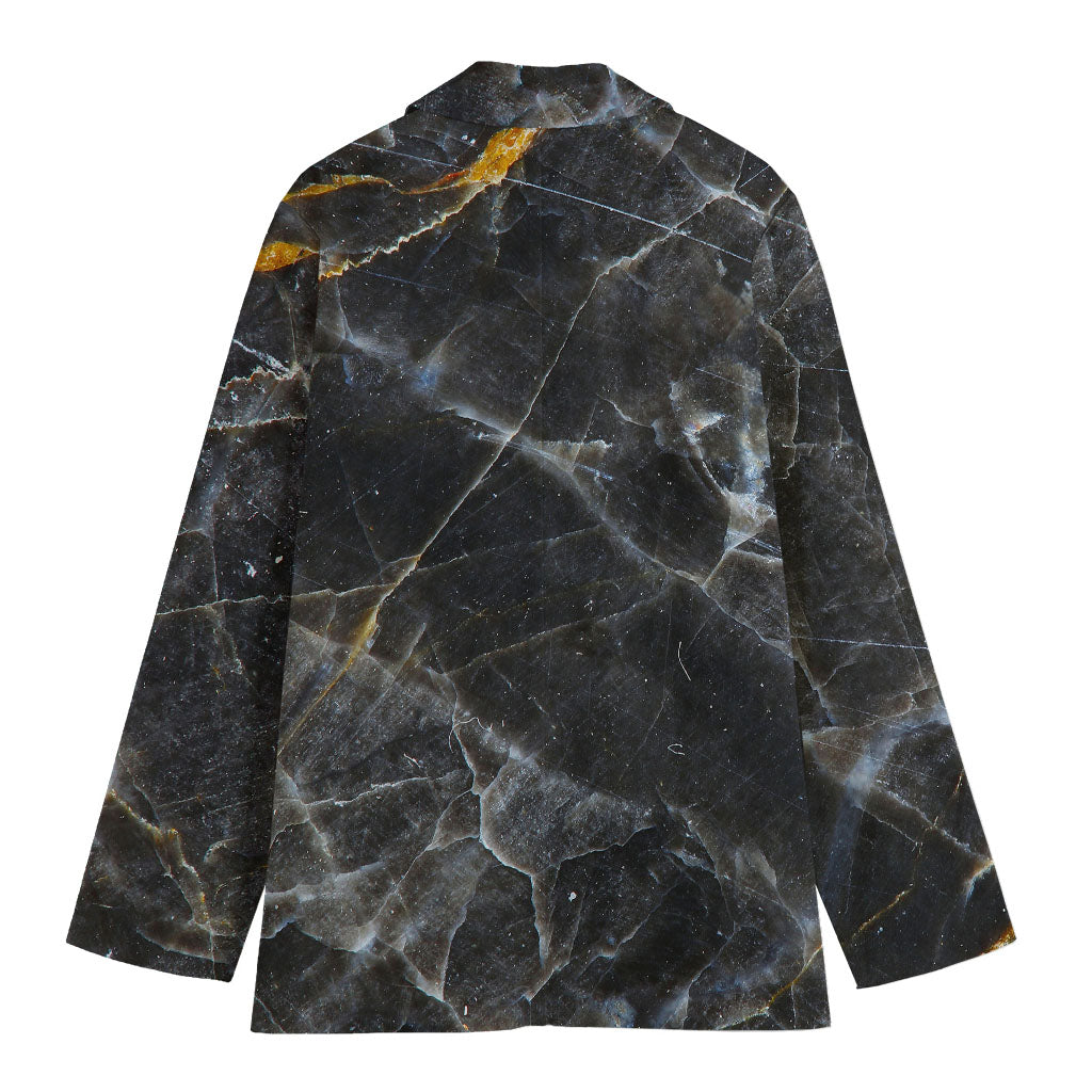 Black Grey Marble Print Women's Cotton Blazer