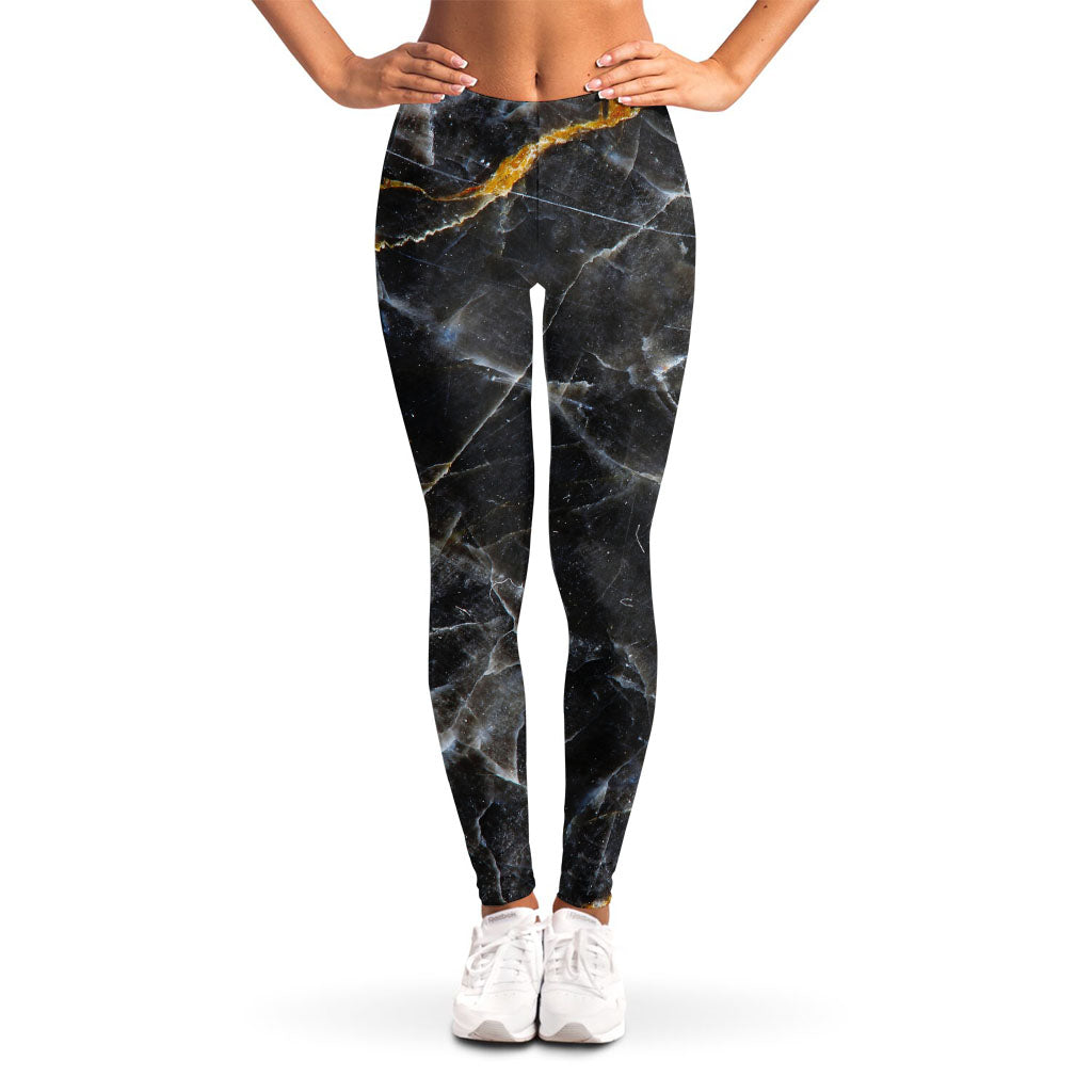 Black Grey Marble Print Women's Leggings