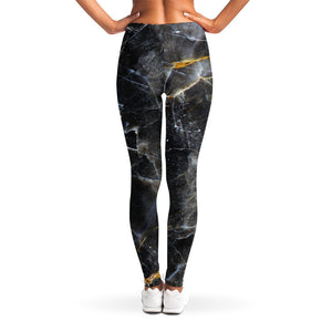 Black Grey Marble Print Women's Leggings