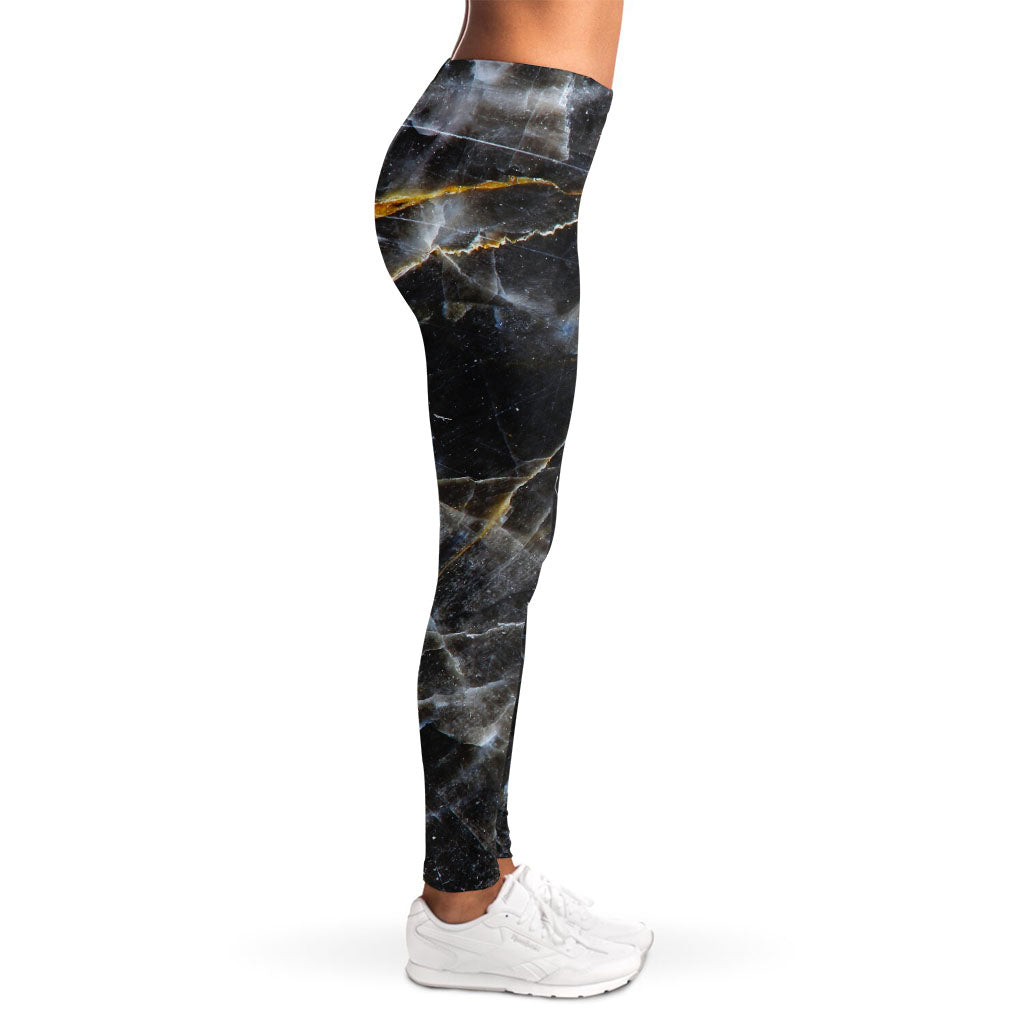 Black Grey Marble Print Women's Leggings