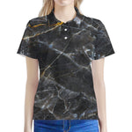 Black Grey Marble Print Women's Polo Shirt