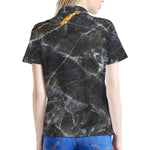 Black Grey Marble Print Women's Polo Shirt