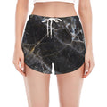 Black Grey Marble Print Women's Split Running Shorts