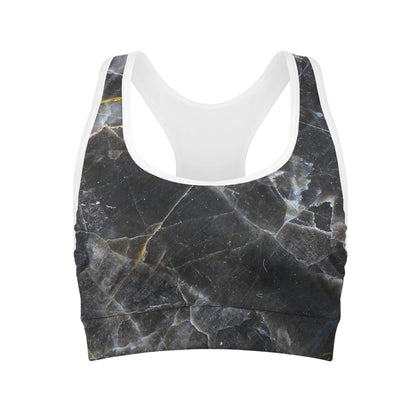 Black Grey Marble Print Women's Sports Bra