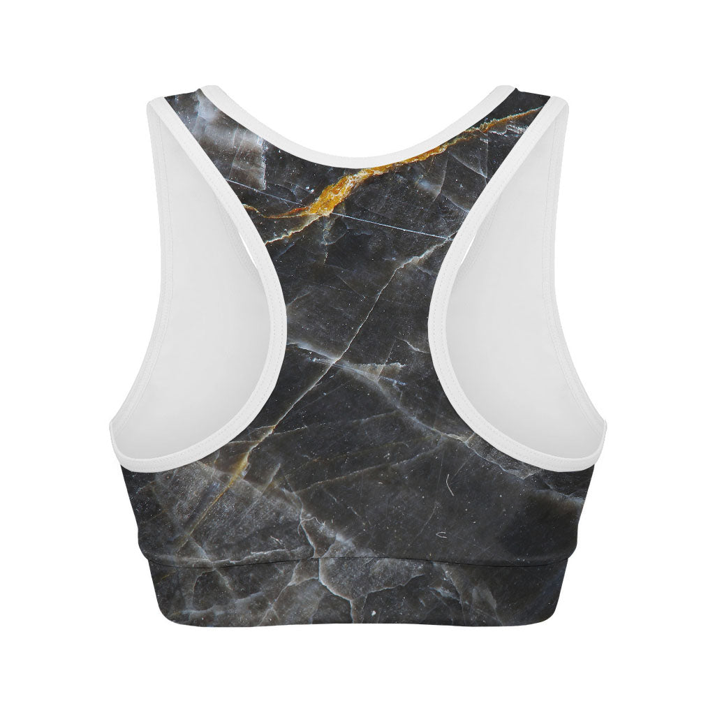 Black Grey Marble Print Women's Sports Bra