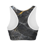 Black Grey Marble Print Women's Sports Bra