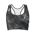 Black Grey Marble Print Women's Sports Bra