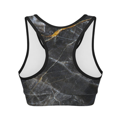Black Grey Marble Print Women's Sports Bra