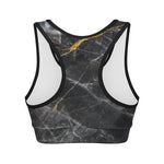 Black Grey Marble Print Women's Sports Bra