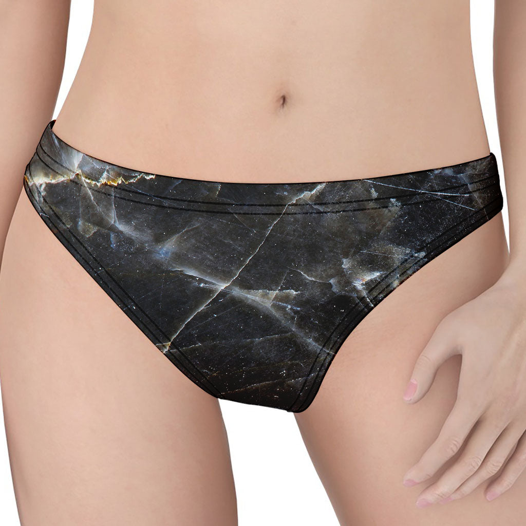 Black Grey Marble Print Women's Thong
