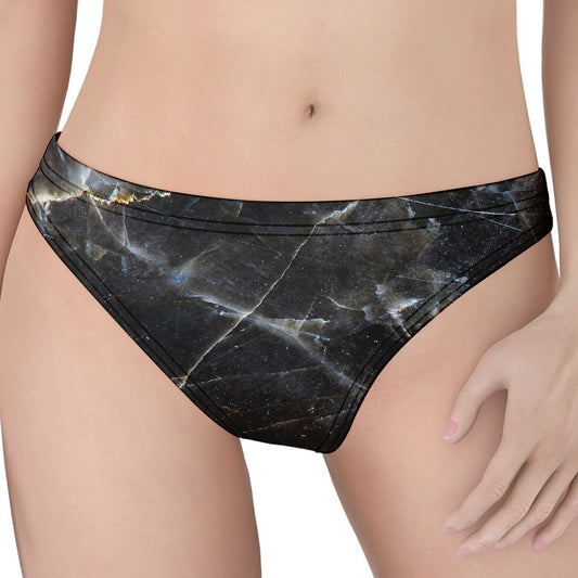 Black Grey Marble Print Women's Thong