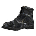 Black Grey Marble Print Padded Collar Lace Up Boots