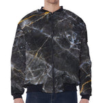 Black Grey Marble Print Zip Sleeve Bomber Jacket