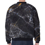 Black Grey Marble Print Zip Sleeve Bomber Jacket