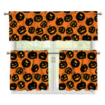 Black Halloween Pumpkin Pattern Print 3 Piece Kitchen Curtains