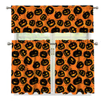 Black Halloween Pumpkin Pattern Print 3 Piece Kitchen Curtains