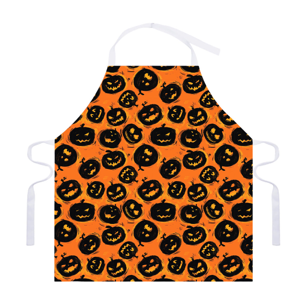 Black Halloween Pumpkin Pattern Print Adjustable Apron