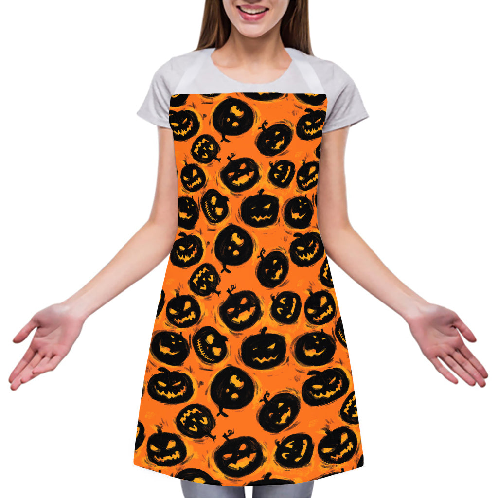 Black Halloween Pumpkin Pattern Print Adjustable Apron