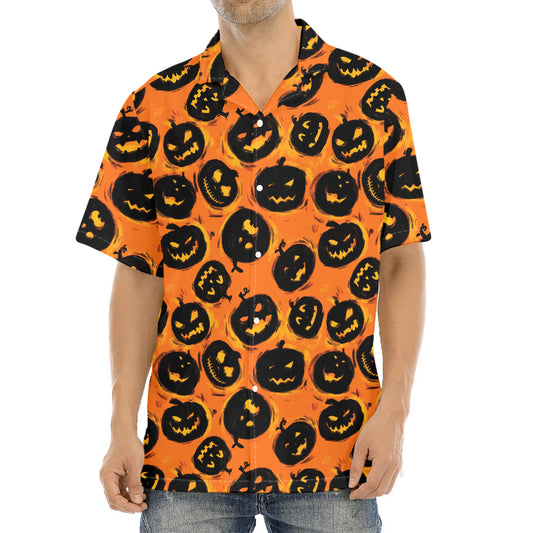 Black Halloween Pumpkin Pattern Print Aloha Shirt