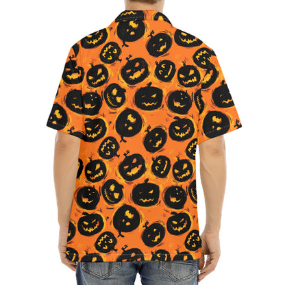 Black Halloween Pumpkin Pattern Print Aloha Shirt