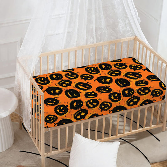 Black Halloween Pumpkin Pattern Print Baby Crib Sheet