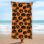 Black Halloween Pumpkin Pattern Print Beach Towel