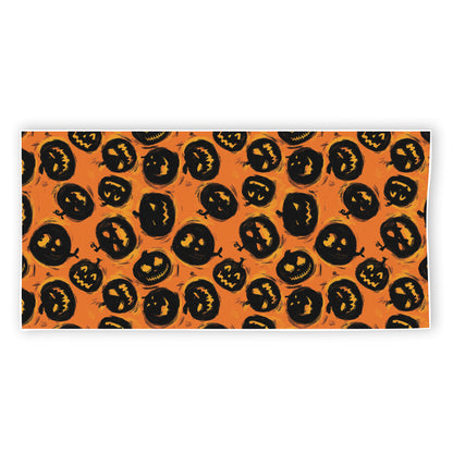 Black Halloween Pumpkin Pattern Print Beach Towel