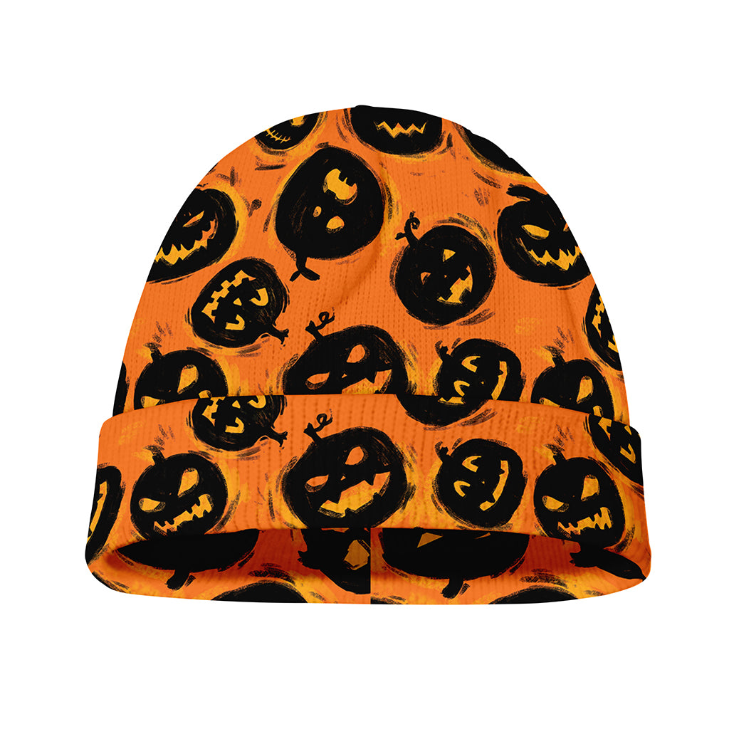 Black Halloween Pumpkin Pattern Print Beanie