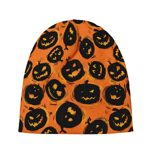 Black Halloween Pumpkin Pattern Print Beanie