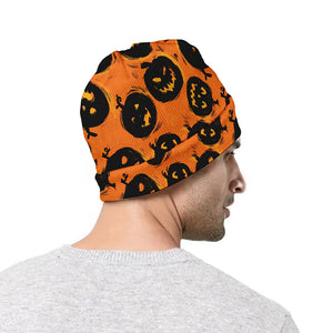 Black Halloween Pumpkin Pattern Print Beanie