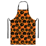 Black Halloween Pumpkin Pattern Print Bib Apron With Pocket