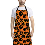 Black Halloween Pumpkin Pattern Print Bib Apron With Pocket
