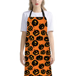 Black Halloween Pumpkin Pattern Print Bib Apron With Pocket