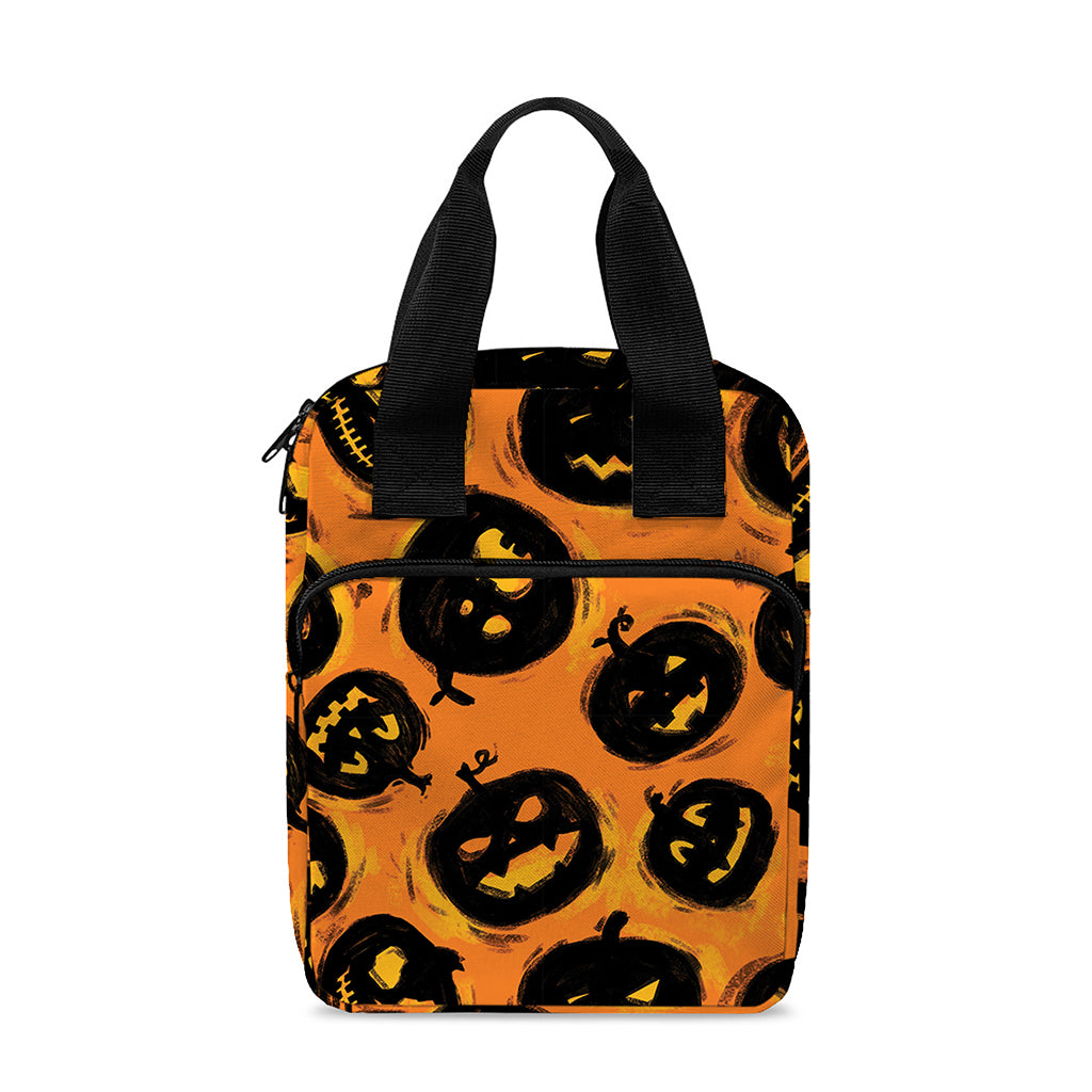 Black Halloween Pumpkin Pattern Print Bible Tote Bag