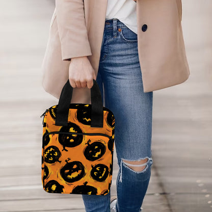 Black Halloween Pumpkin Pattern Print Bible Tote Bag