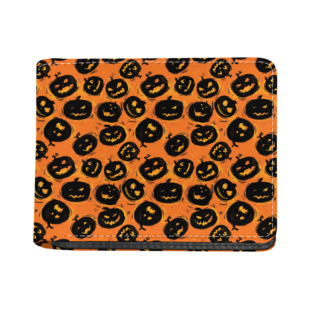 Black Halloween Pumpkin Pattern Print Bifold Wallet