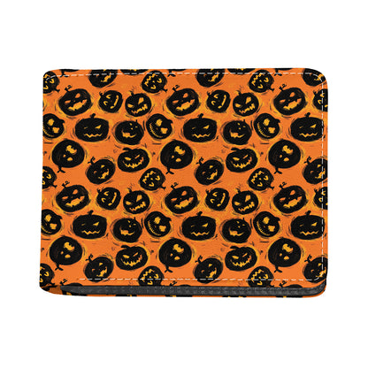Black Halloween Pumpkin Pattern Print Bifold Wallet