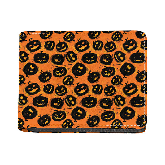 Black Halloween Pumpkin Pattern Print Bifold Wallet