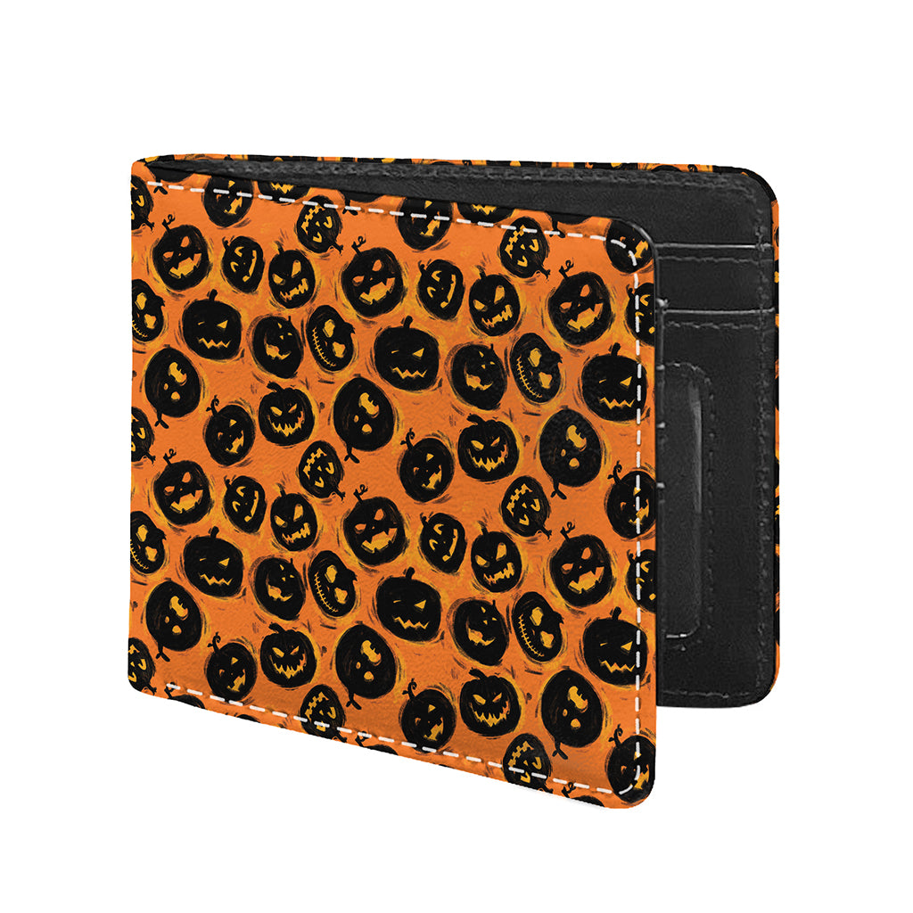 Black Halloween Pumpkin Pattern Print Bifold Wallet