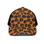 Black Halloween Pumpkin Pattern Print Black Mesh Trucker Cap
